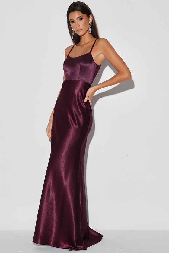 Chic Dark Purple Dress - Satin Maxi ...